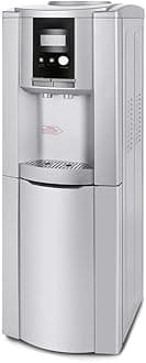 Silver Electric Hot Cold Water Cooler Dispenser Top Loading Freestanding 5 Gallon Storage Cabinet Home Electric Countertop Office Plastic Stainless Steel 12" W x 11.81" D x 38.58" H