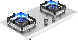 Camping Stove Gas hob 72CM Built-in 2 BurnersGas hob Black Tempered Glass Gas Cooktop 5. 0KW Firepower Upgrade Non-slip Square Cast Iron Pan Support NG/LPG Convertible [Energy Class A]