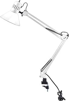 Bostitch Office VLF100-WHT Swing Arm Desk Lamp with Clamp Mount, 36" Reach with Multi-Joint Adjustment, Includes Replaceable LED Bulb (VLF), White
