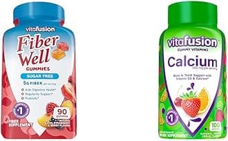 Vitafusion Fiber Well Sugar Free Fiber Supplement & Chewable Calcium Gummy Vitamins for Bone and Teeth Support