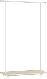 SONGMICS Portable Clothes Rack, Clothing Rack on Wheels, 98.5 cm Metal Clothes Rail, with Stoarge Shelf, Loads up to 55 kg, for Bedroom, Closet, Natural Beige and Cloud White HSR151W01