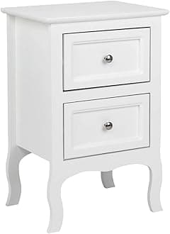 White Nightstand with 2 Drawers, Night Stands for Bedrooms, Small Bed Side Table/White Night Stand with Drawers for Small Spaces, College Dorm, Kids’ Room, Living Room, French, 16W x 12D x 24H