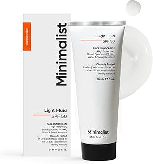 Minimalist Light Fluid Sunscreen SPF 50 for Oily Skin (PA++++) | Clinically Tested in US| No White Cast | Broad Spectrum | Lightweight, Water & Sweat Resistant | For Women & Men | 50ml
