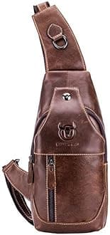 Leather Sling Bag for Men Outdoor Travel Sports Chest Bag Hiking Camping Casyak Crossbody Shoulder Pack Day Pack Backpack Pouch Purse