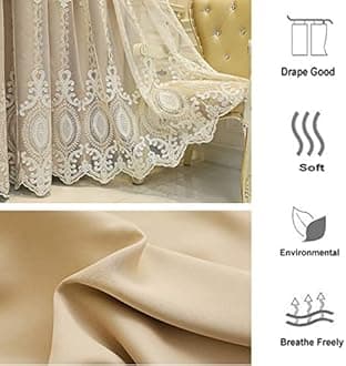 SHUNHUA Blackout Curtains Double Layer Window Curtain-European Style lace Embroidery Double Deck Blackout Tulle Curtain,Living Room Layered Eyelet Drapes Valance Panel,Girl Be