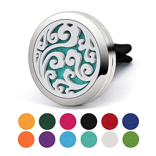 38MM Bigger Aromatherapy Car Essential Oil Diffuser, COOHAA Perfect Idea for Auto Aroma Pendant Stainless Steel Locket With Vent Clip For Aromatherapy