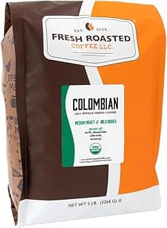 Organic Colombian | USDA Organic, 100% Single Origin, Kosher | Medium Roast 5 lb (80 oz) Whole Bean