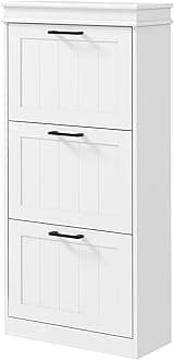 HOMCOM Shoe Storage Cabinet with 3 Flip Drawers, Freestanding Narrow Shoe Cabinet with Adjustable Shelves, Slim Hidden Rack Organizer for Entryway, Hallway, White