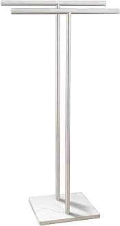 EADOT 40.3 Inch Standing Towel Rack Bath Sheet Holder with Marble Design Base for Bathroom Floor 2 Tier Towel Holder Stand 304 Stainless Steel Brushed Nickel(Same Height)