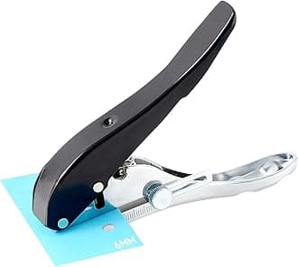 Hole Punch 1/4 inch, Heavy Duty Single Hole Punch Adjustable Hole Spacing, Metal Silver Hand-held Hole Puncher for ID Cards PVC Cards Badge Plastic Cardboard