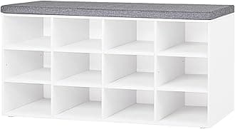 Shoe Storage Bench with Cushion, Cubby Shoe Rack with 12 Cubbies, Adjustable Shelves, Multifunctional Shoe Organizer Bench for Entryway, Mudroom, Hallway, Closet and Garage, White