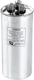 Canamax 70+10 uf ± 5% MFD 370 Or 440V Round Run Capacitor - Replacement for Air Conditioner 50/60Hz for AC Motor Run or Fan Start and Cool or Heat Pump Air Conditioner