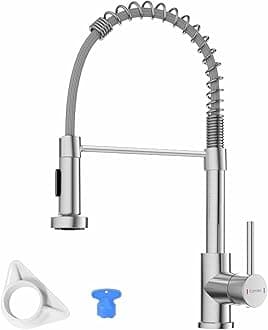 DAYONEKitchen Sink Taps with Pull Down Sprayer, Spring Kitchen Mixer Tap with 2 Modes Spray, 360° Swivel High Arc Single Lever Commercial Kitchen Sink Taps, UK G1/2 Kitchen Faucet,Brushed Nickel