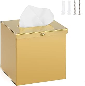 Sumnacon Tissue Box Cover Square Stainless Steel Tissue Box,Wall Mount Tissue Box Holder with Srews,Stylish Tissue Holder for Bathroom Toilet Bedroom Living Room Kitchen Table Desk Office, Gold