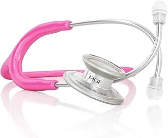MD One Stainless Steel Stethoscope, Adult, Fuschia Tube, Silver Chestpieces-Headset, MDF77732