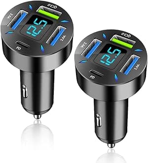 2Pcs Car Charger 66W Super Fast Charging with USB C&QC 3.0(Voltmeter&LED Lights) Universal Quick Charge for 12-24V Car Cigarette Lighter Plug,Compatible with iPhone 14 13,S22,iPad (BK351-2Pcs)