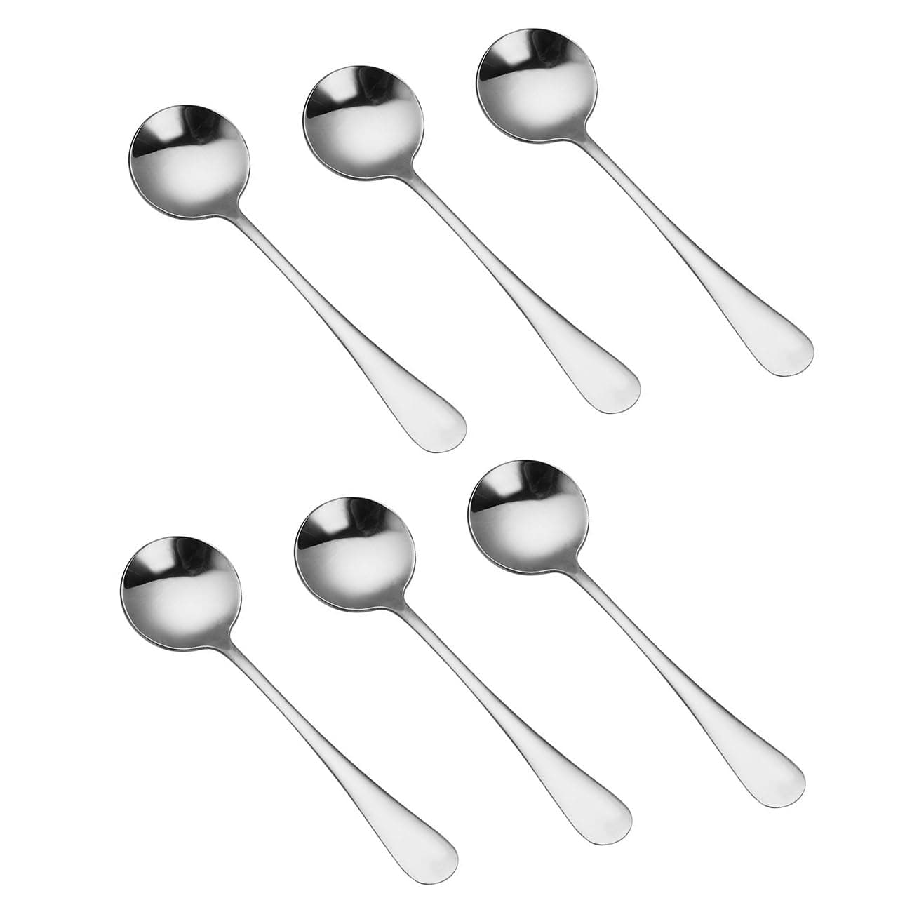 6-Piece Soup Spoon Set Bouillon Spoon Flatware Stainless Steel Mirror Polishing 6.5-Inch 16.6cm, Ideal for Home, Kitchen and Restaurant