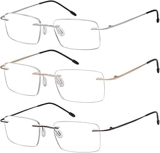 Eyekepper 3-Pack Rimless Metal Reading Glasses for Men - Rectangle Frameless Readers (Brown/Sliver/Gold)+3.50