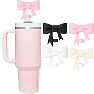 Bow Straw Covers Cap Toppers Compatible with Stanley Cup, Cute Pink 10mm Reusable Silicone Straws Topper for 40oz Tumbler with Handle, Stanleys Cups Accessories,4Pcs