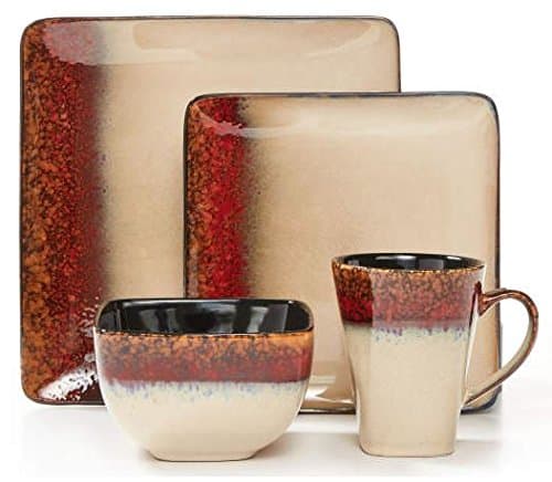 Red & Gold Square Dip-Dye 16-Piece Dinnerware Set