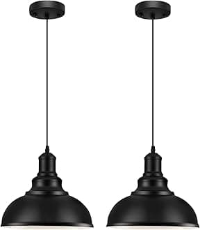 LOEHINLE 2PCS Pendant Lighting, Vintage Industrial Fixtures, Black Metal Chandelier Lights, Ceiling Lamp for Kitchen Home Island Dining Room Bedroom, 11.4 inches