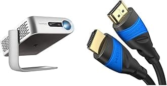 ViewSonic M1 Portable LED Projector for Home & Family Entertainment with Harman Kardon Audio,Silver & 4K HDMI Cable - 5m - with an A.I.S shielding & 4K@120Hz, 1080p ARC/HDCP, blue) by CableDirect