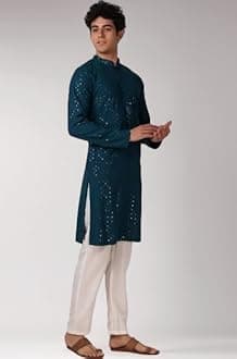 LookMark Men’s Printed Pure Rayon Kurta with Mandarin Collar, Full Sleeves, Straight Fit Traditional Ethnic Wear