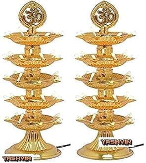 Electric Diya for Pooja Room (Pack of 2) - Gold Glitter Cup Diya for Home Temple Decor