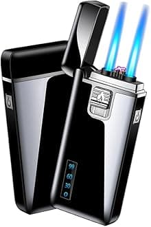 Torch Lighter and Dual Arc Lighter 2 in 1, Double Jet Flame Butane Lighter Refillable Butane Electric Lighter, USB Rechargeable Lighter Infinity Lighter for Gifts- Outdoor Indoor, No Gas (Black)