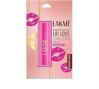 Lakme Lip Love Care Stick Strawberry, with 10% Vitamin E Complex, nourished with Shea & Cocoa Butter and enriched with Almond & Jojoba Oil for 24hr moisturization in just 1 swipe, with SPF 15, 4.5g