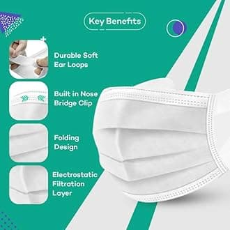 Careview N95 3 Ply Disposable Surgical Face Mask Box with FABRIC Earloop and built in Nose Pin, Certified by BFE>99% and PFE > 95%, SITRA, DRDO, ISO and CE (WHITE, Pack of 400)
