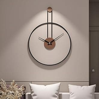 Large Decorative Wall Clock for Living Room,Metal & Walnut Dial Home Decor Silent Non Ticking Lightweight Clocks for Bedroom, Study, Office Decorations, 24.4''×17.7'',Black