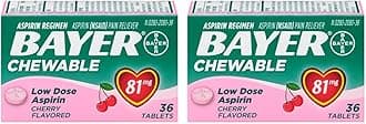 Bayer Children's Chewable, Children's Aspirin Pain Reliever, Cherry, 36 ct (Pack of 2)