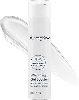 Auraglow Teeth Whitening Gel for Toothpaste, 9% Hydrogen Peroxide, Add to Toothpaste to Whiten, 350+ Whitening Treatments, Removes Coffee Wine Tea Stains, No Trays or Strips, Made in USA, 2.6oz