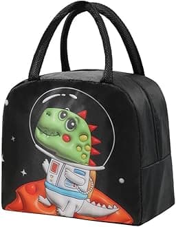 Lunch Bag for Kids School,Insulated Lunch Box Bag For Girls Boys,Multiple Color and Pattern Options,Water-Resistant,Reusable,Lightweight & Durable Lunch Tote (Black-Dinosaur)