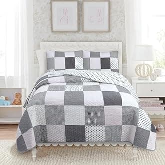 Cozy Line Home Fashions Black White Pink Polka Dots Striped Star Girl 100% Cotton Reversible Quilt Bedding Set, All-Season Coverlet Bedspread (Black Pink, Queen - 2 Piece)