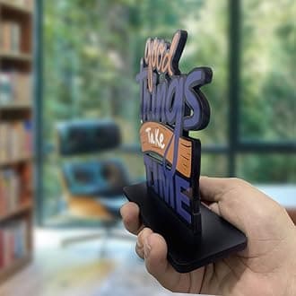 Artvibes Wooden Good Things Take Time Quotes Table Decoration for Office Desk | Home Decor | Living Room | Modern Art Wood Showpiece Gift Item (SP_1152)