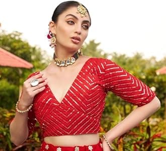 Pujia Mills Womens Fancy Readymade Ethnic wear Half Sleeve Sequins Saree Blouse sabyasachi Blouse for Women Saree and Lehenga Choli Bridal Blouse