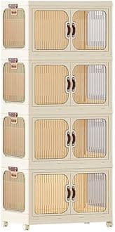 MOMENT 4 Layer Storage Cabinet with Doors, Stackable Plastic Storage Bins with Lid and Wheels, Durable and Spacious Multi-Purpose Cabinet for Home, Office, or Kitchen (White, 53x32x117cm)