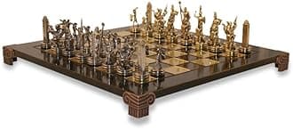 Uber Games Poseidon Chess Set - Zinc Gold & Silver Greek Statue Pieces, Raised 36cm x 36cm Board with Bronze Pillars, Foldable Wooden Storage Box, Detailed Chess Set with Rules Included