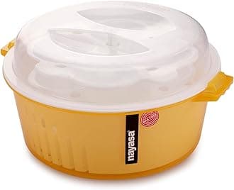 Nayasa Plastic Microwave Safe 4 in 1 Steam Idli Maker | Makes 12 idlis | Microwave Dhokla Maker | Vegetable Steamer | 27 cm X 24.5 cm X 13 cm | Orange