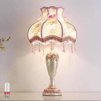 Lovely Table Lamp with Fabric Lampshade, Antique Flower Decorative Bedside Desk Lamp, Handmade Night Light for Bedroom Nightstand