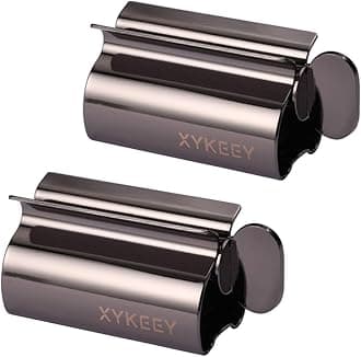 XYKEEY Toothpaste Tube Squeezer - Set of 2 Toothpaste Squeezer Rollers, Metal Toothpaste Tube Wringer Seat Holder Stand (Black)