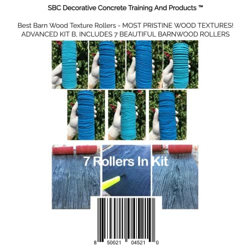 Best Concrete Wood Texture Rollers and Masonry Forms Tool For Barnwood Designs - MOST PRISTINE WOOD TEXTURES! INCLUDES 7 BEAUTIFUL FORM ROLLERS by SBC Decorative Concrete Training and Products