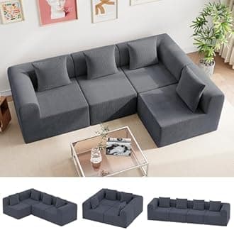 wanan 121'' Modular Sectional Couches for Living Room with Deep Seat, L-Shape Cloud Sofa Couch, High Density Memory Foam, Boneless Upholstered Couches, Easy Assembly (Dark Gray, 4 Seats)