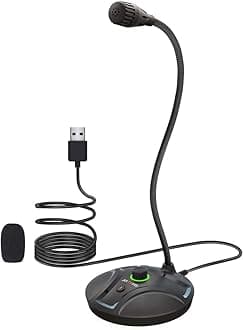 JOUNIVO USB Computer Microphone JV605 PRO with Mute Button & Volume Knob Compatible with PC Laptop Desktop Mac PS4, Play & Plug Gooseneck Mic Recording for Gaming, Streaming, YouTube, Vocal