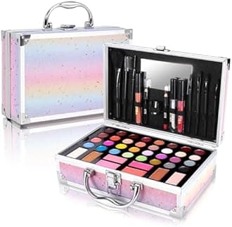 Beginner Makeup Kit for Teen,Makeup Set for Girl Women,Beginner Makeup Kit with Cosmetic Train Case Included 32 Colors Eyeshadow Blush Contour Lip Gloss Lip Liner Eyeliner Brush Set Mirror