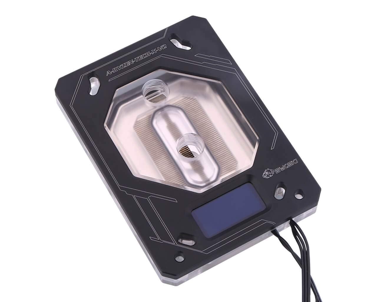Bykski A-RYZEN-TECH-V2-X CPU Water Cooling Block w/Temp Digital Display - Black w/RGB (AM3 / AM4 / TR4)
