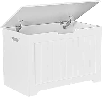 Storage Chest Wooden Trunk Bench with Flip-top Lid & Safety Hinge, Bedroom Living Room Organizer with 100L Storage Area, White