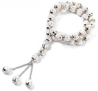 Tasbih Prayer Beads Allah & Muhammad Islamic Prayer Rosary Muslim Islam Misbaha Tasbeeh Sibha 33 Prayer Beads Bracelet (white)